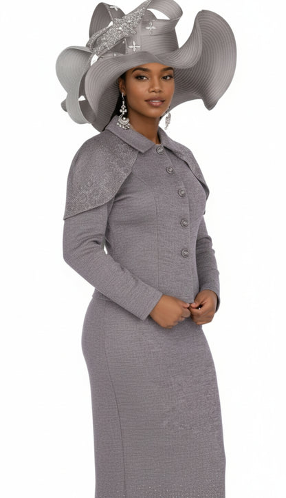 Elite Champagne Knit 5955-SIL-QS Church Suit for Women