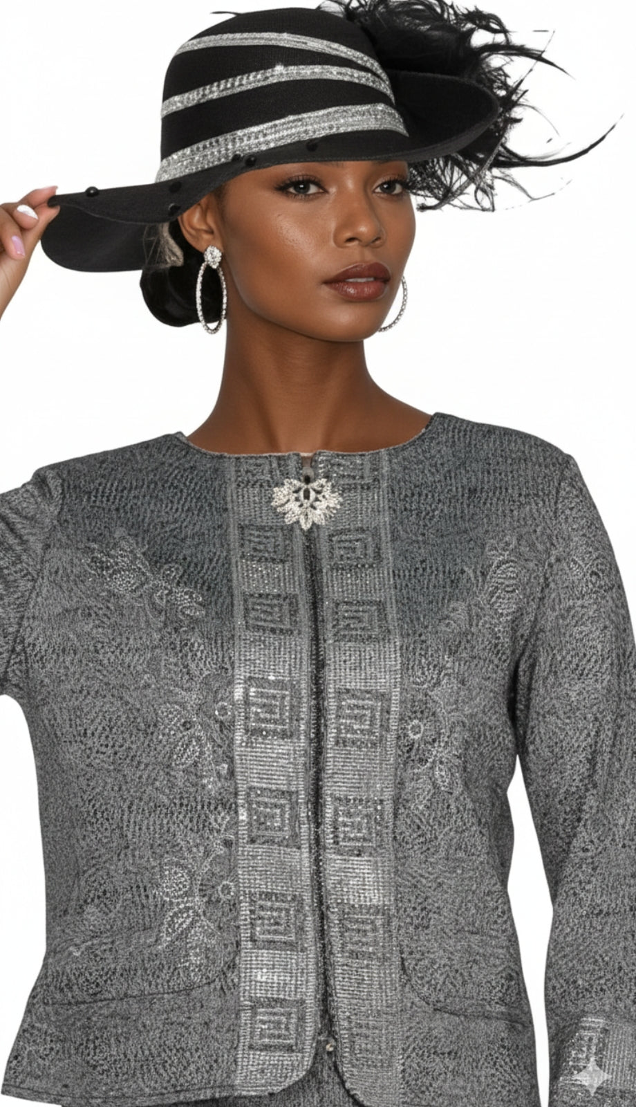 Elite Champagne Knit 5964-GRY-QS Church Suit