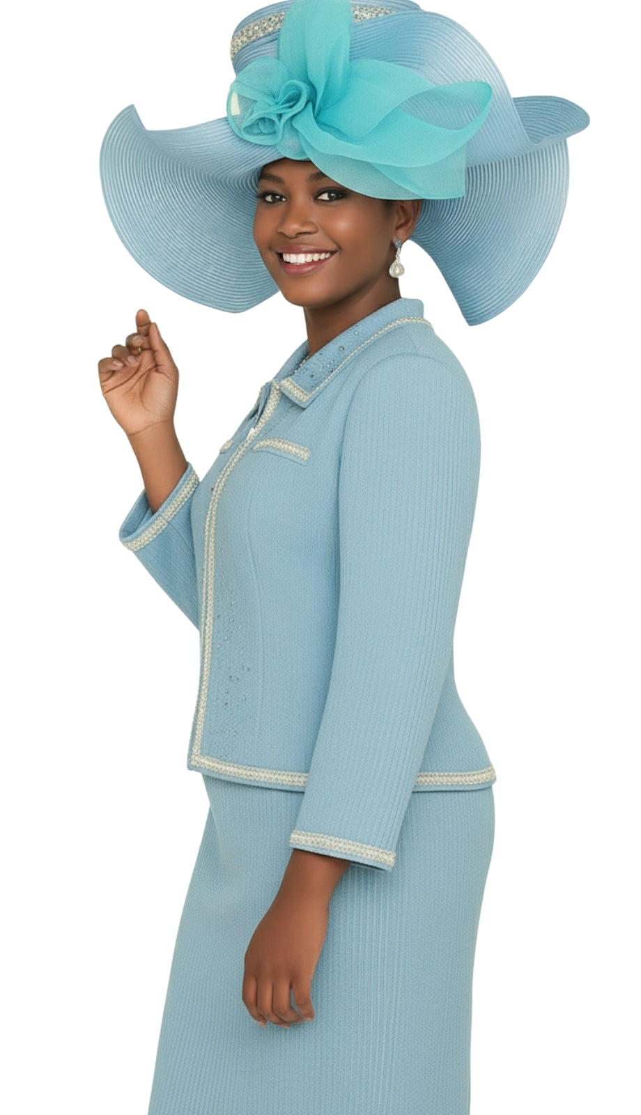 Elite Champagne Knit 5965-BLU-QS Church Suit for Women