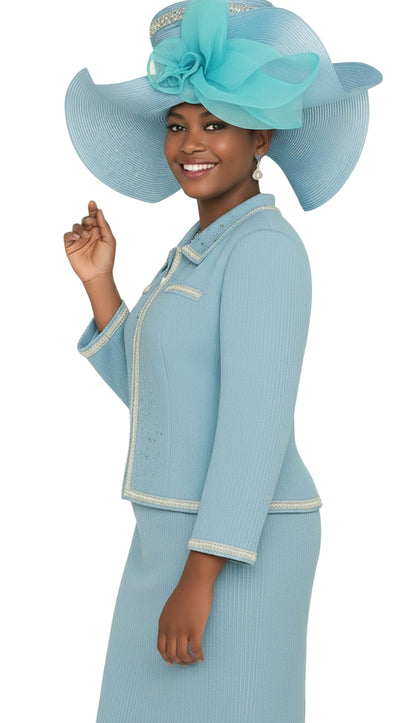 Elite Champagne Knit 5965-BLU-QS Church Suit for Women