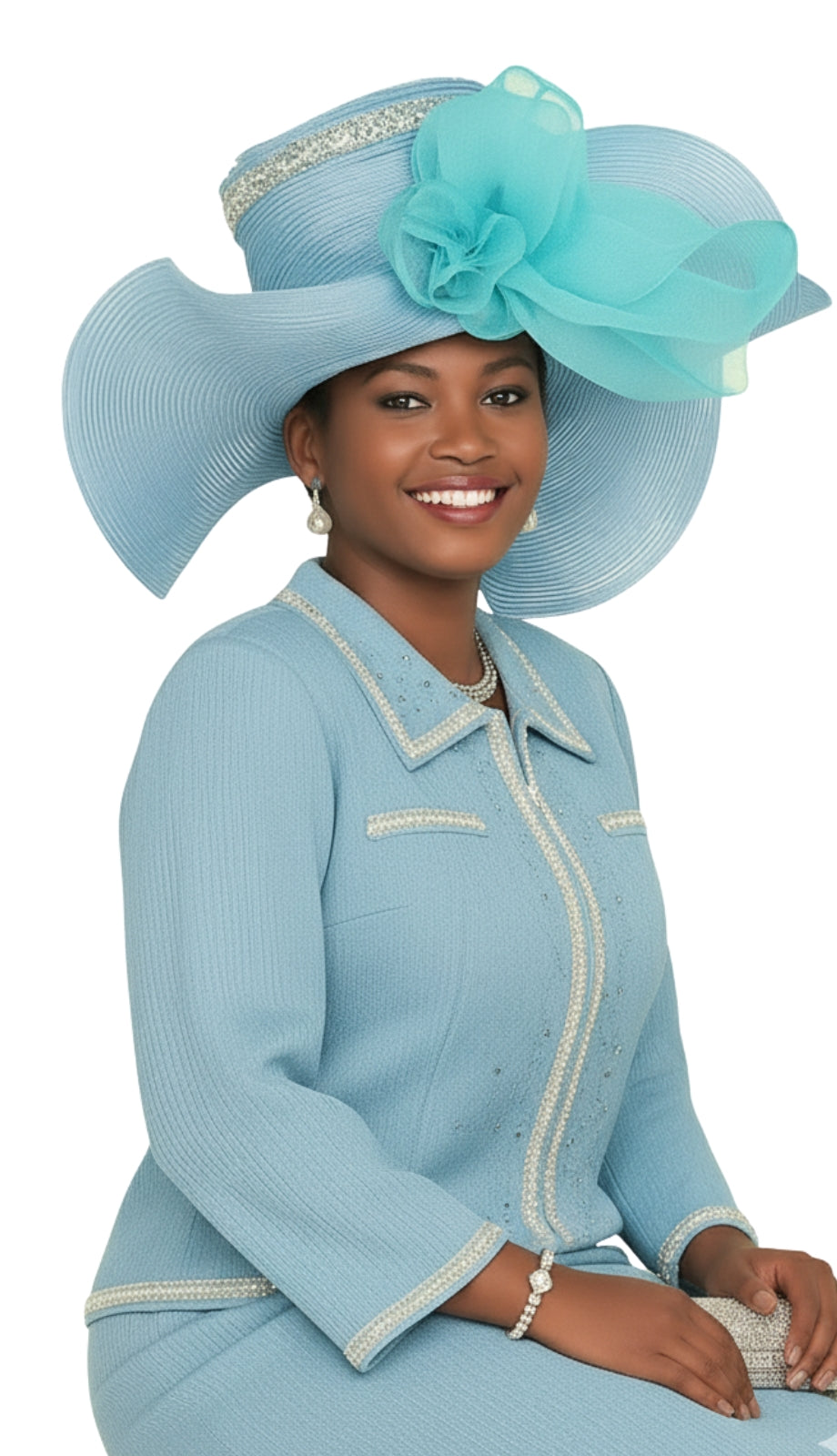 Elite Champagne Knit 5965-BLU-QS Church Suit for Women