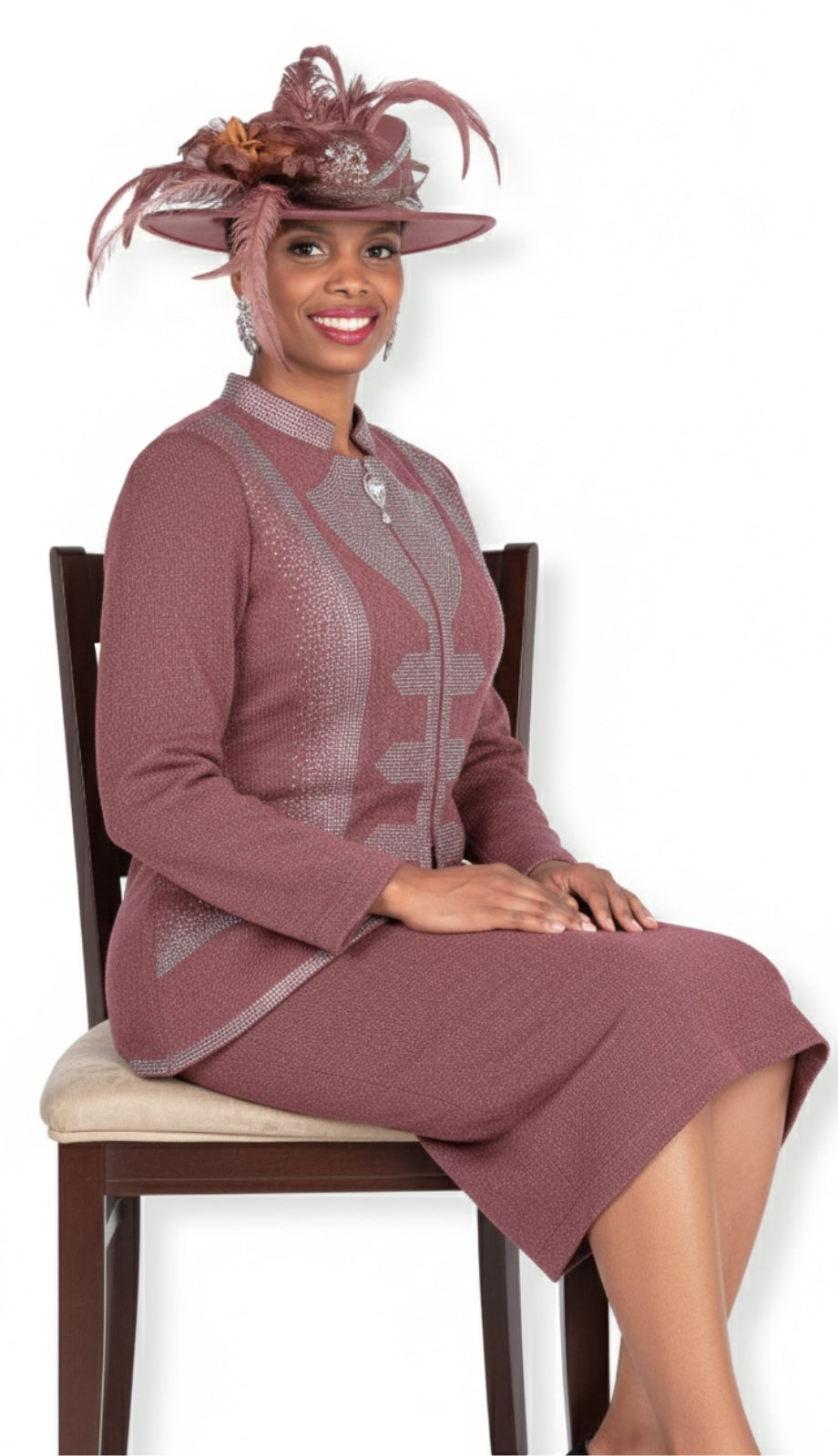 Champagne Italy Knit 5967-LBRN-QS Church Suit for Women