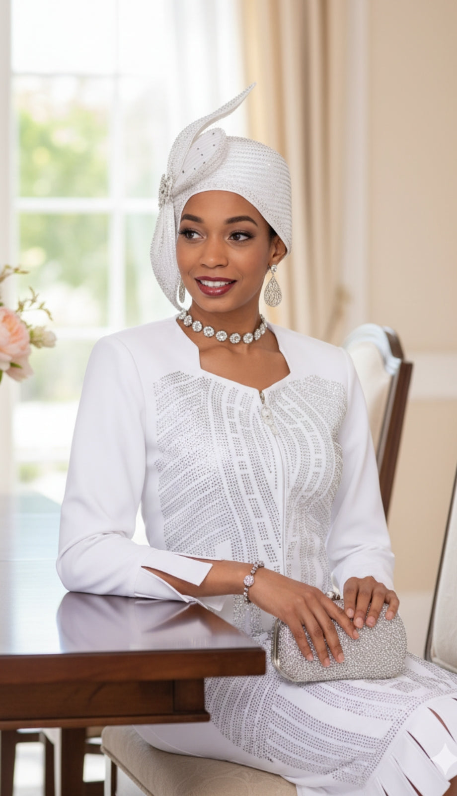 Elite Champagne Knit 5982-WHT-QS Church Suit