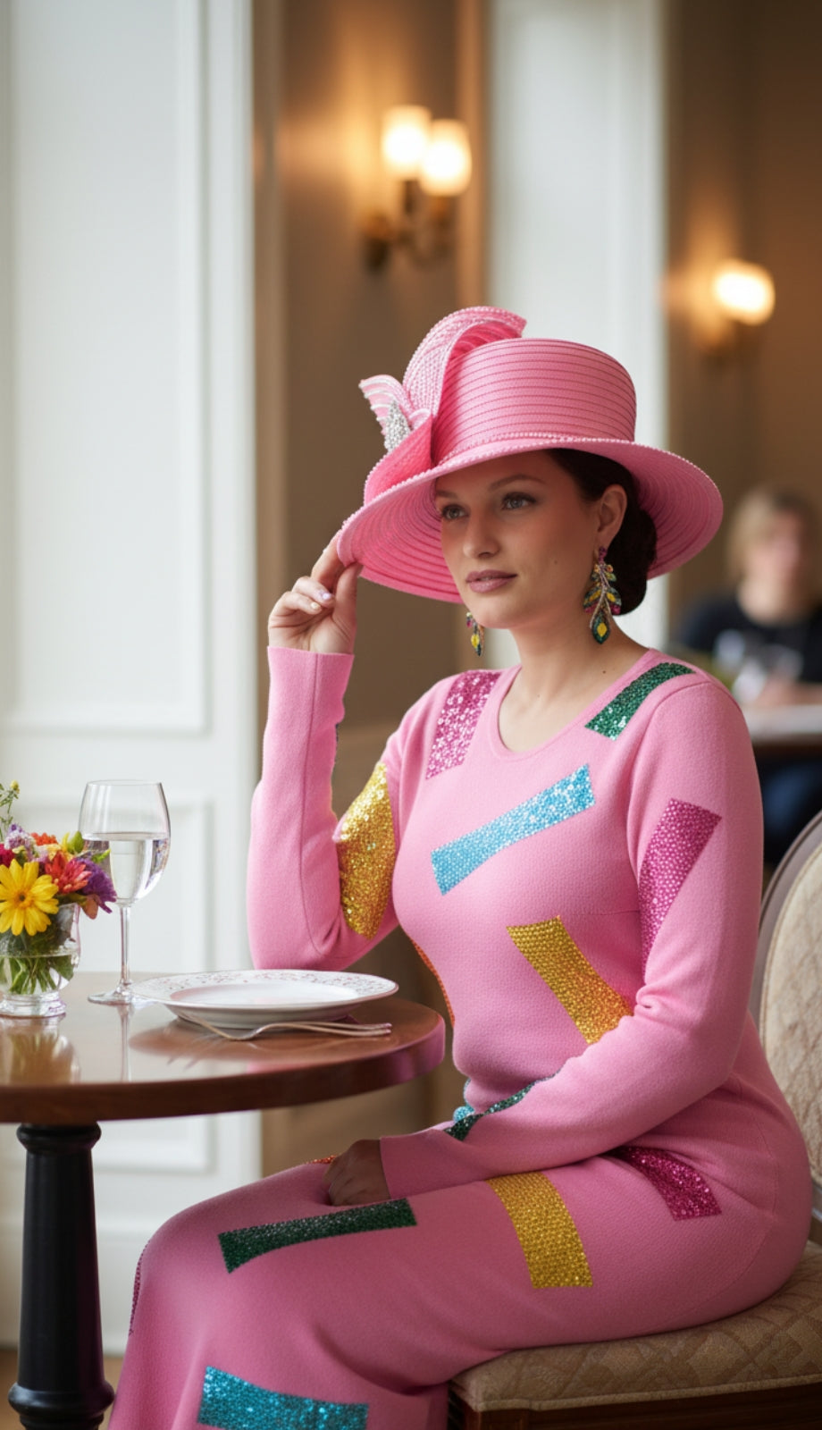 Lily and Taylor 627-ROSE Knit Church Dress