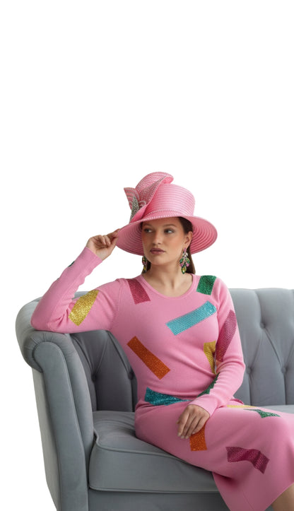 Lily and Taylor 627-ROSE Knit Church Dress