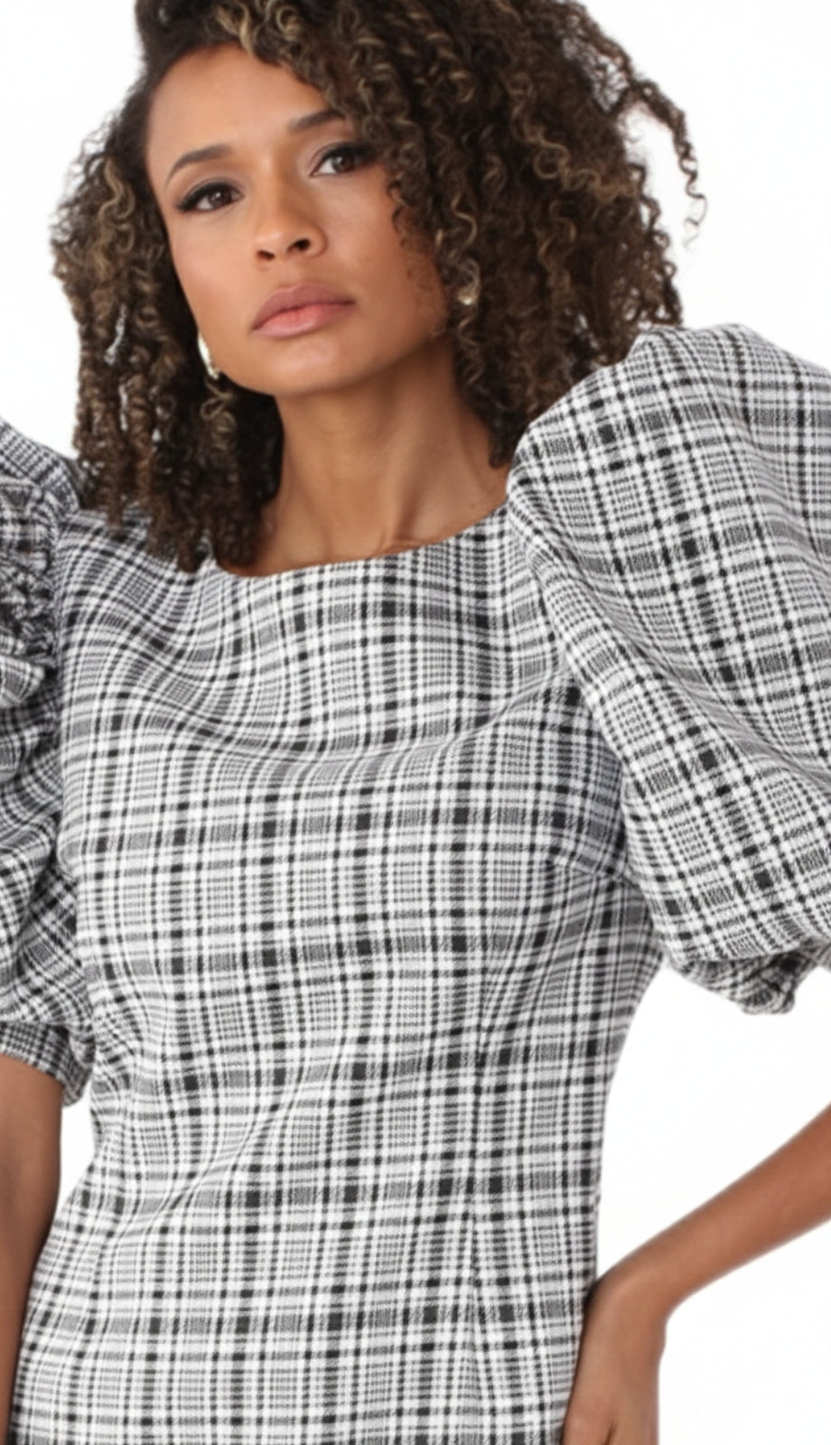 For Her 82015-WHT-QS Womens Puff Sleeve Dress