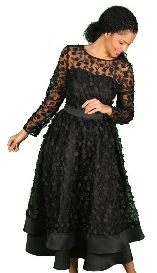 Diana Couture 8467-BLK ( 1pc Organza Womens Church Dress With Beautiful Pattern And Layered Design )