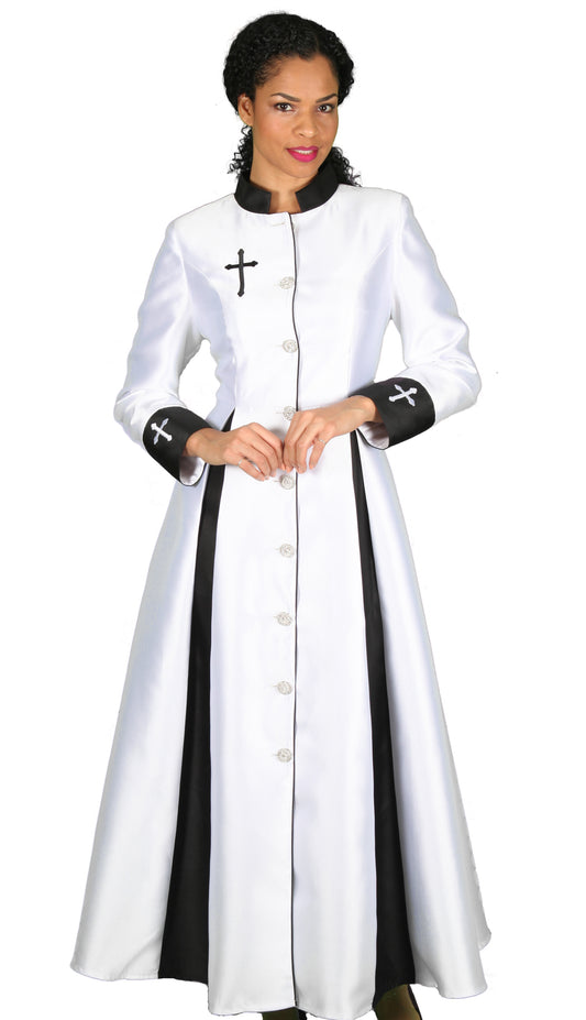 Diana Couture 8521-WB-CO ( 1 pc Silk Womens Sunday Robe With Beautiful Cross Embroidery )