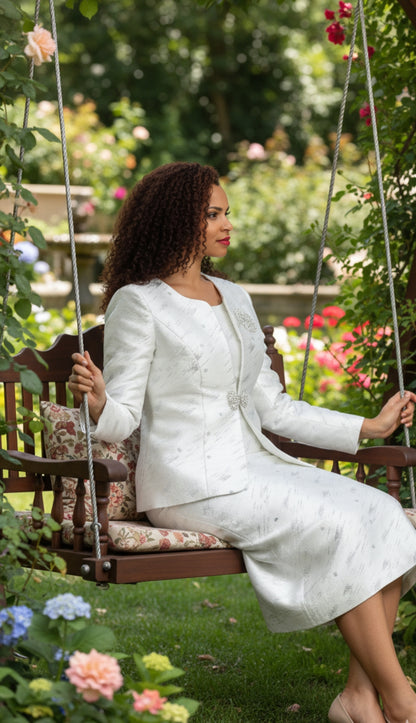 Diana Couture 8872-SIL Church Suit