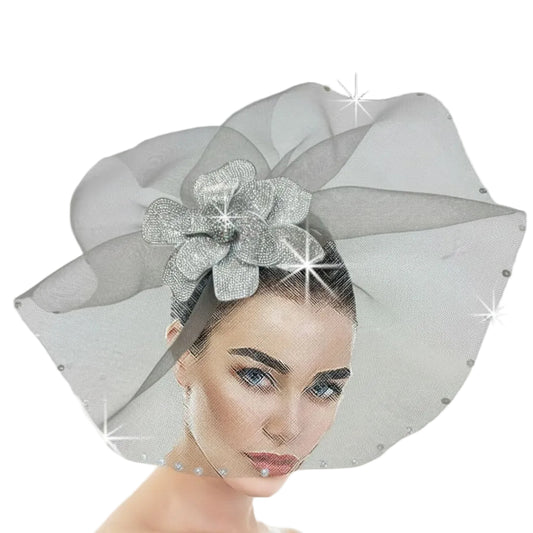 FA3468 DEENA Silver Grey Church Fascinator