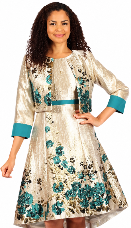 Diana Couture 8753-TEAL Church Dress