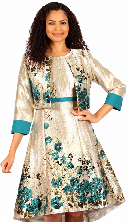 Diana Couture 8753-TEAL Church Dress