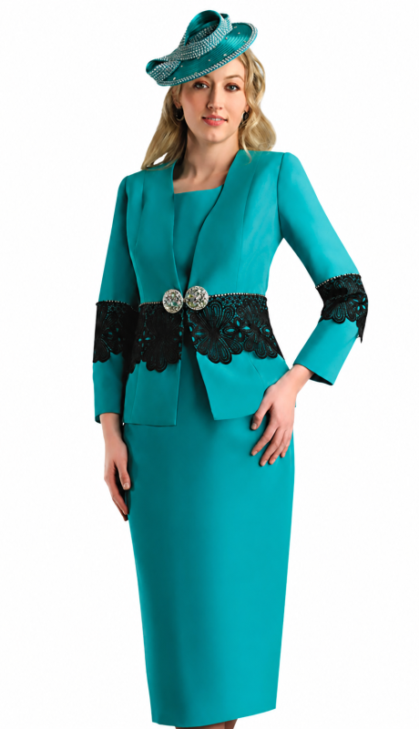 Lily And Taylor 4636-TEAL Designer Church Suit
