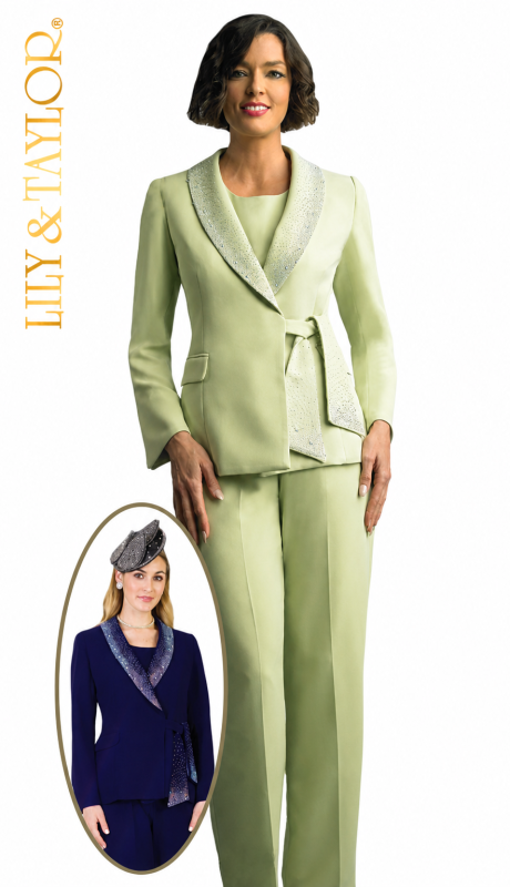Lily And Taylor 4373-OLI-QS Pant Suit