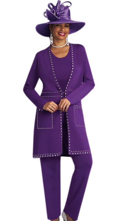 Lily And Taylor 783-PUR-H Ladies Pant Suit-Hat