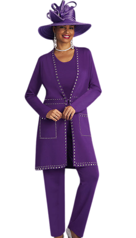 Lily And Taylor 783-PUR-H Ladies Pant Suit-Hat