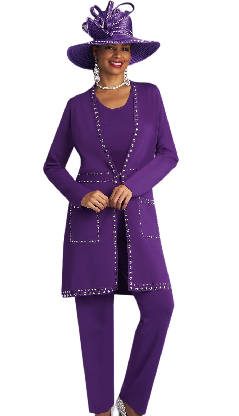 Lily And Taylor 783-PUR-QS Ladies Pant Suit