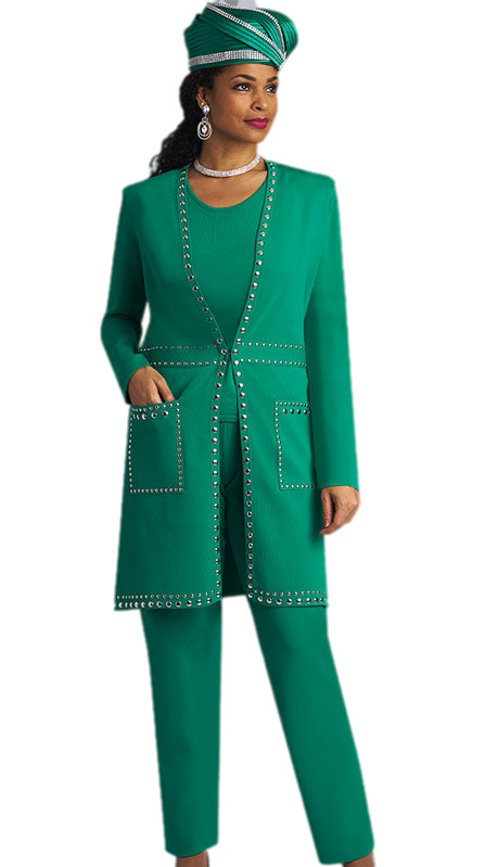 Lily And Taylor 783-EMR-H Ladies Pant Suit-Hat