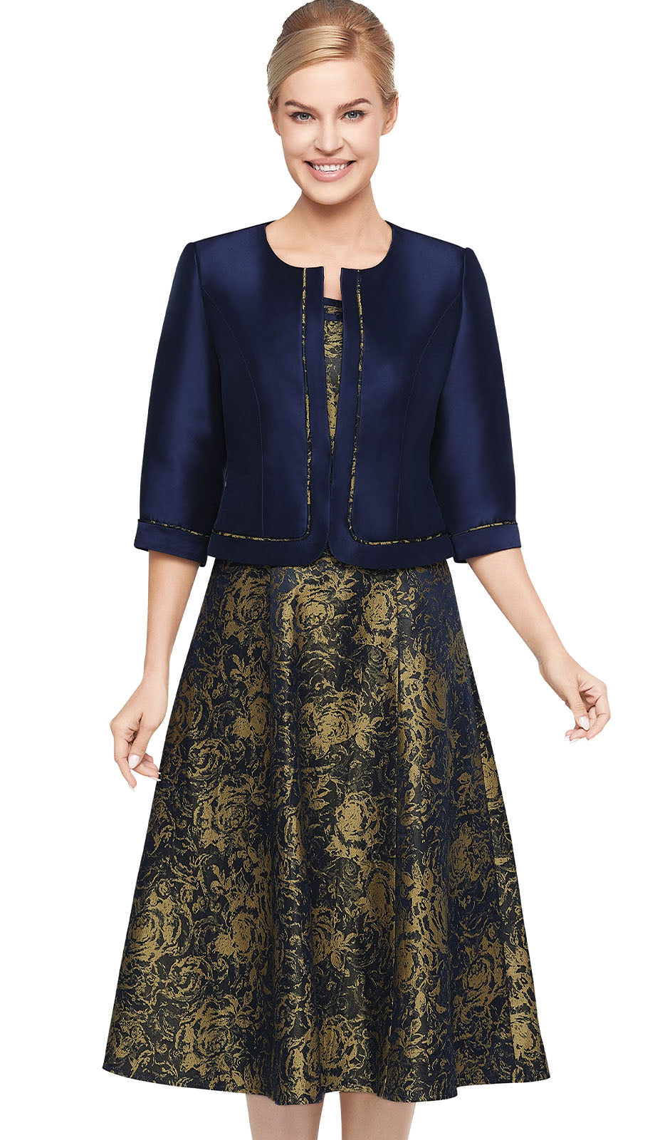 Nina Nischelle 3606-NVY-QS Ladies Church Jacket Dress Navy With Gold / 24
