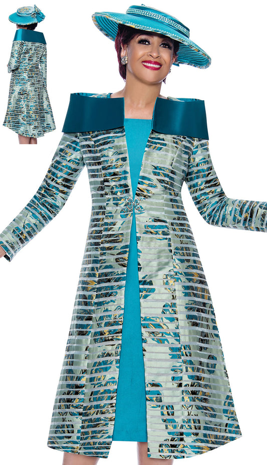 Dorinda Clark Cole 3952-IH ( 2pc Silk Look With Novelty Ladies Jacket Dress For Sunday With Beautiful Multi Pattern And Portrait Collar )
