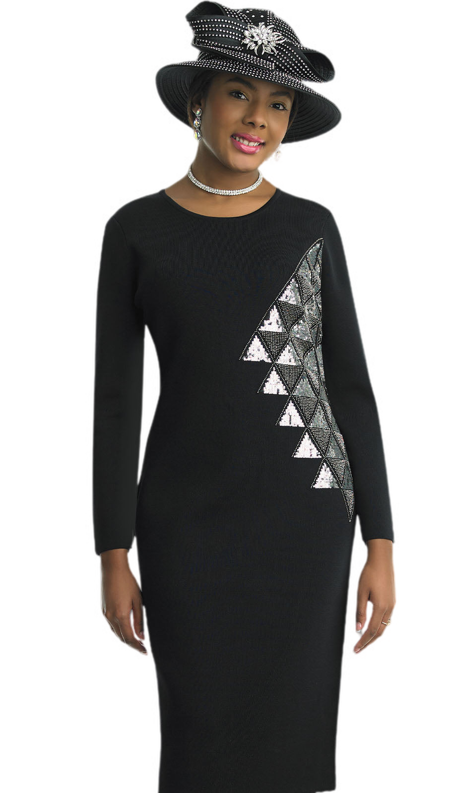 Lily and Taylor 621-BLK Knit Church Dress
