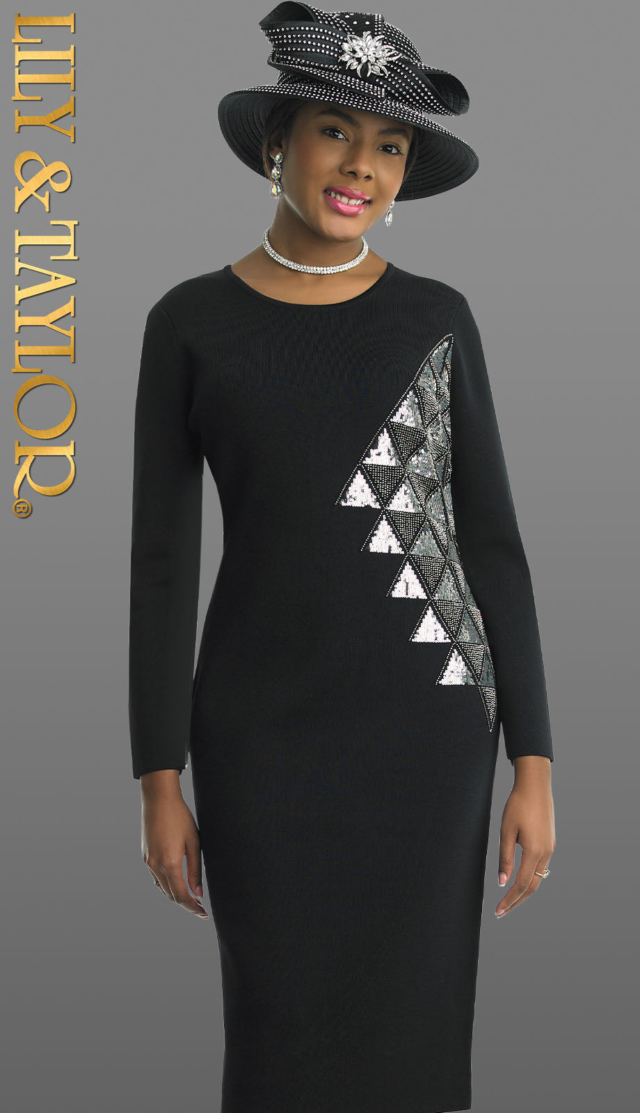 Lily and Taylor 621-BLK-QS Knit Church Dress