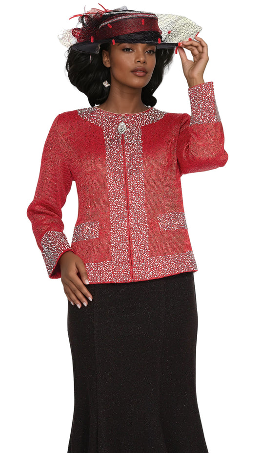 Elite Champagne Knit 5961-RED-IH Church Suit for Women-Hat