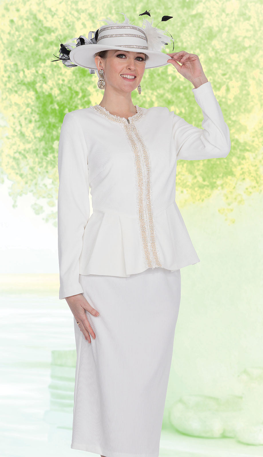 Elite Champagne 5958-WHT-CO Church Suit for Women