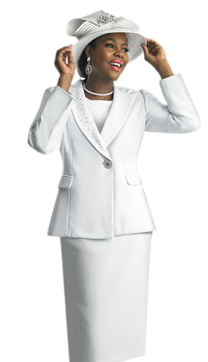 Lily And Taylor 4891-WHT Church Suit-Hat