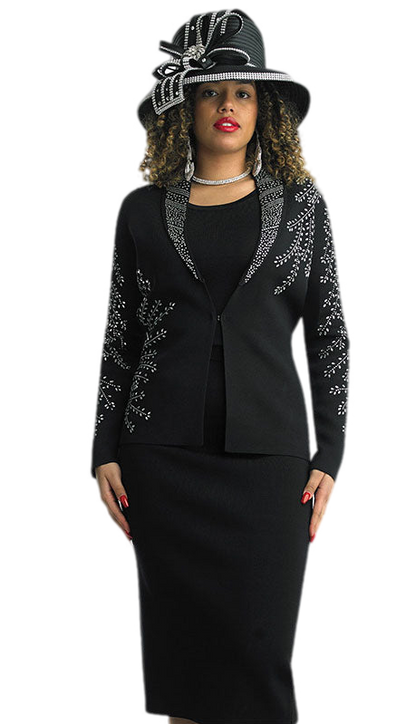 Lily And Taylor 622-BLK Knit Church Suit