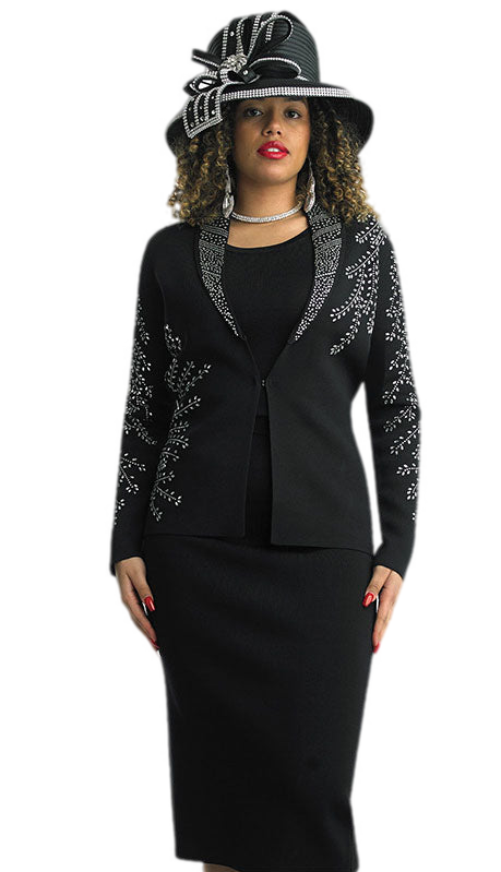 Lily And Taylor 622-BLK Knit Church Suit