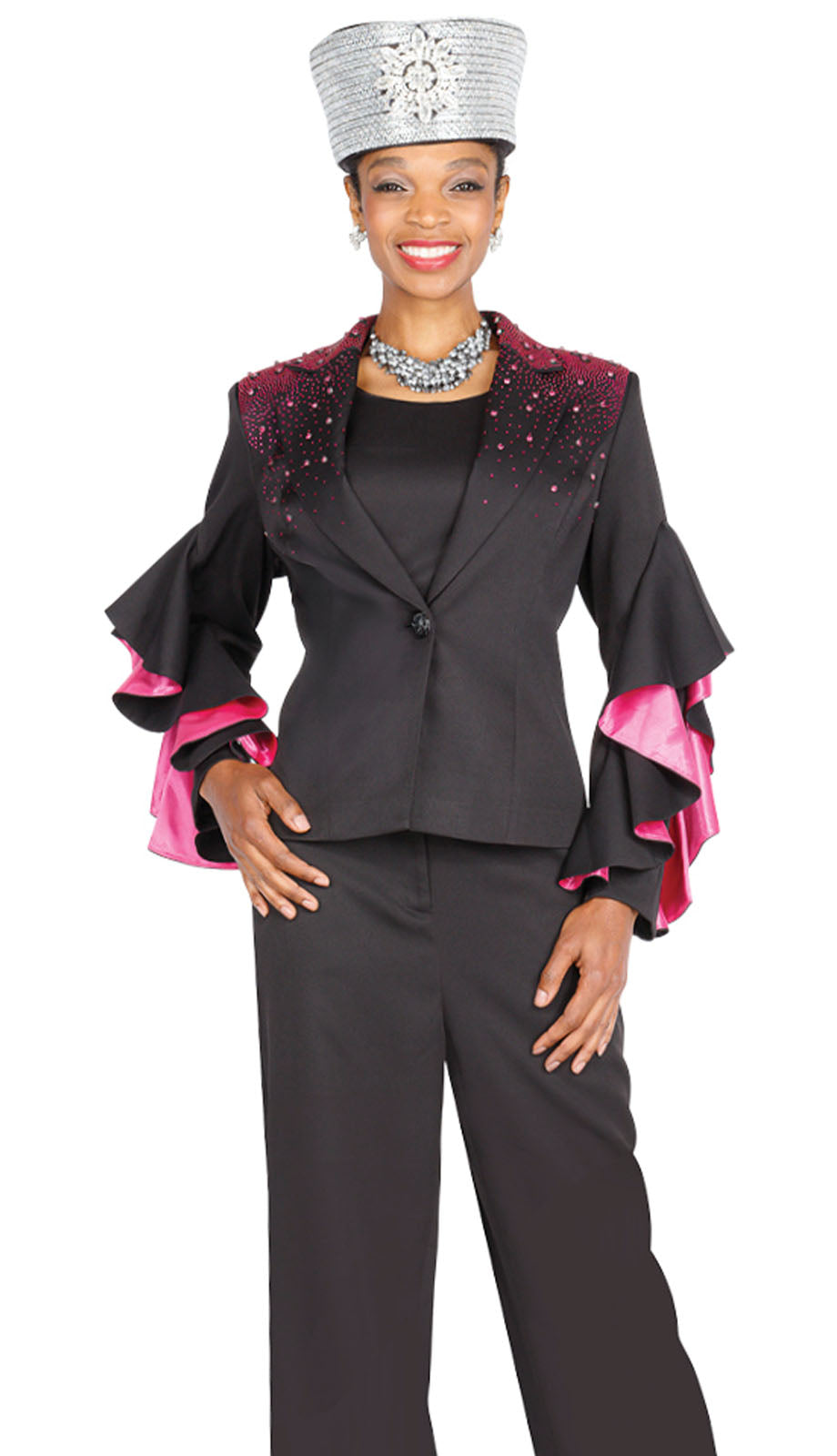 Champagne Italy 6104-H Church Pant Suit-Hat