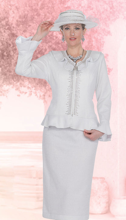 Elite Champagne Knit 5960-WHT-QS Church Suit for Women