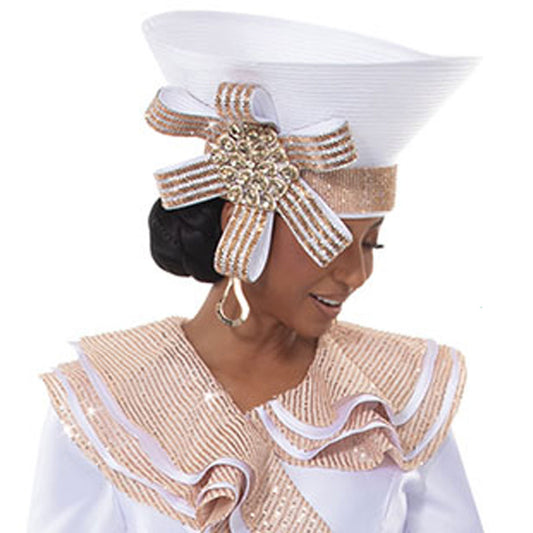 Lisa H3381-WHGLD-QS Church Hat