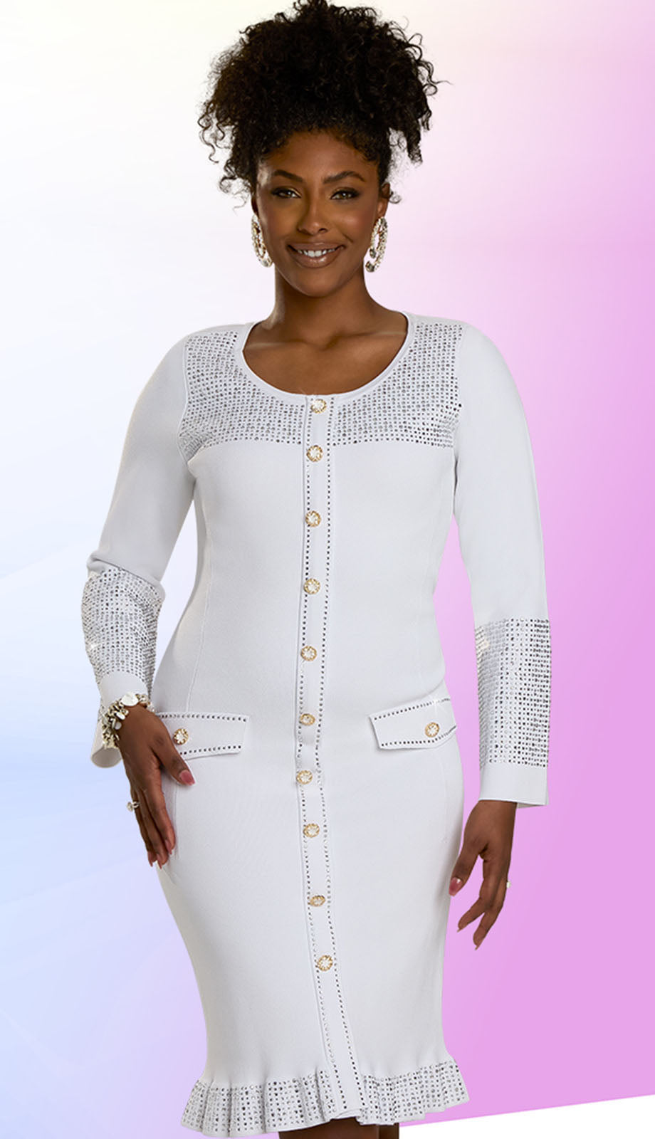 Donna Vinci Knit 13440-WHT Church Dress