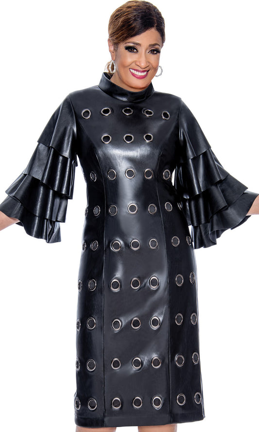 Dorinda Clark Cole 4631-QS ( 1pc Leatherette Womens Church Dress With Silver Grommets And Layered Sleeves )