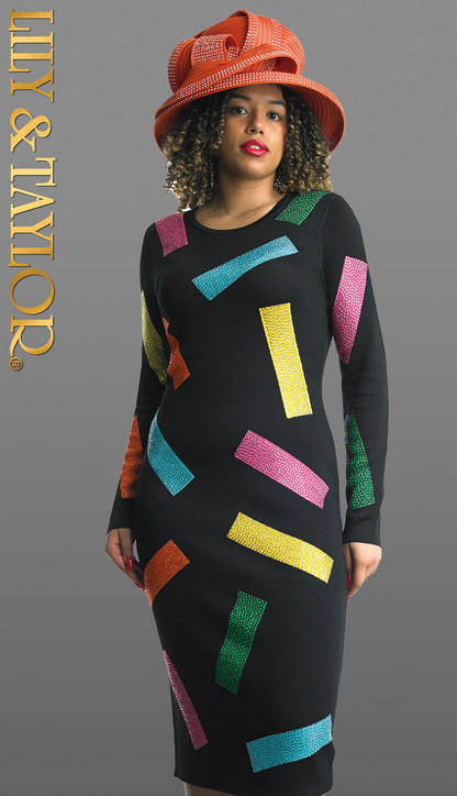 Lily and Taylor 627-BLK Knit Church Dress