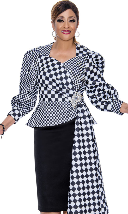 Dorinda Clark Cole 4662-CO ( 1pc Novelty Womens Church Dress With Checkerboard Pattern And Oversize Hip Tassel )
