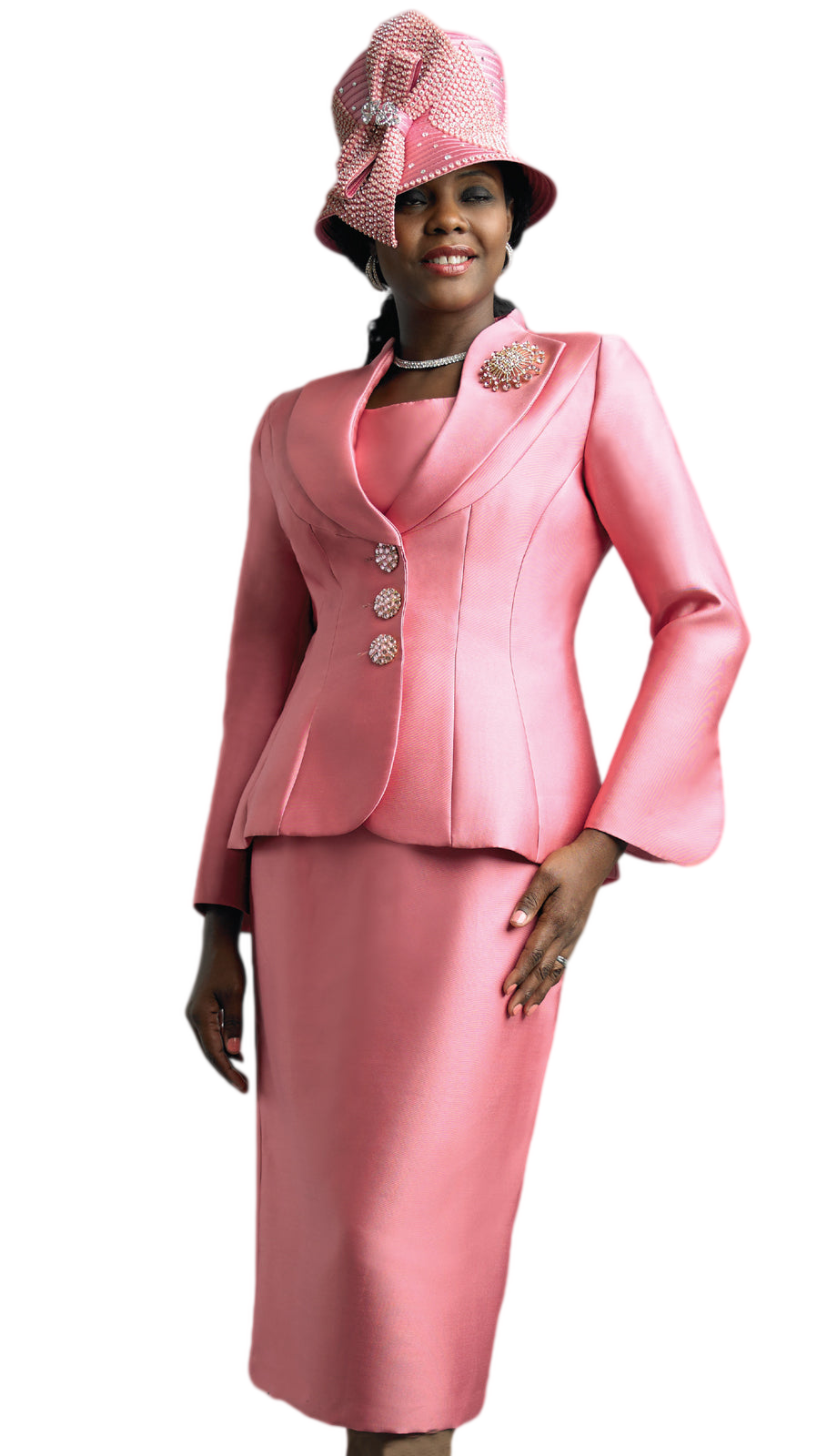 Lily And Taylor 4417-QS ( 3pc Silk Church Suit With Jeweled Buttons And Brooch )