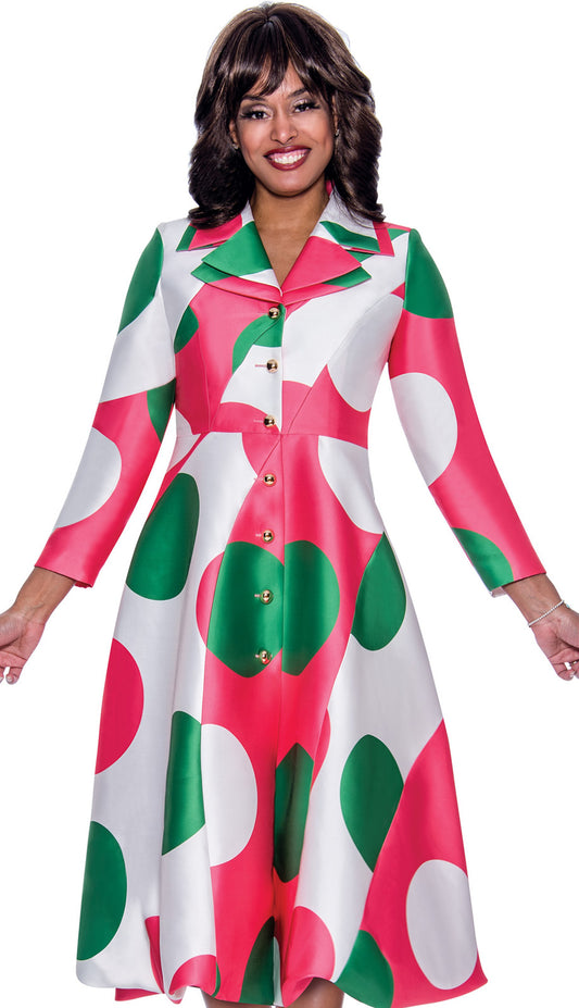 Nubiano 1291-PINK-QS ( 1pc Silk Look Ladies Church Dress With Retro Geometric Pattern )