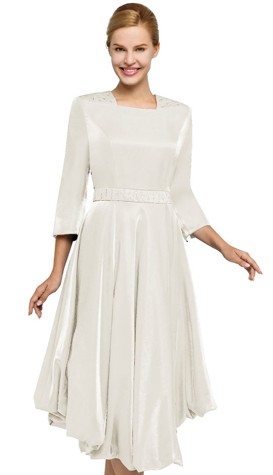 Nina Nischelle 2956-WHT-QS ( 1pc Satin Ladies Church Dress With Sash )