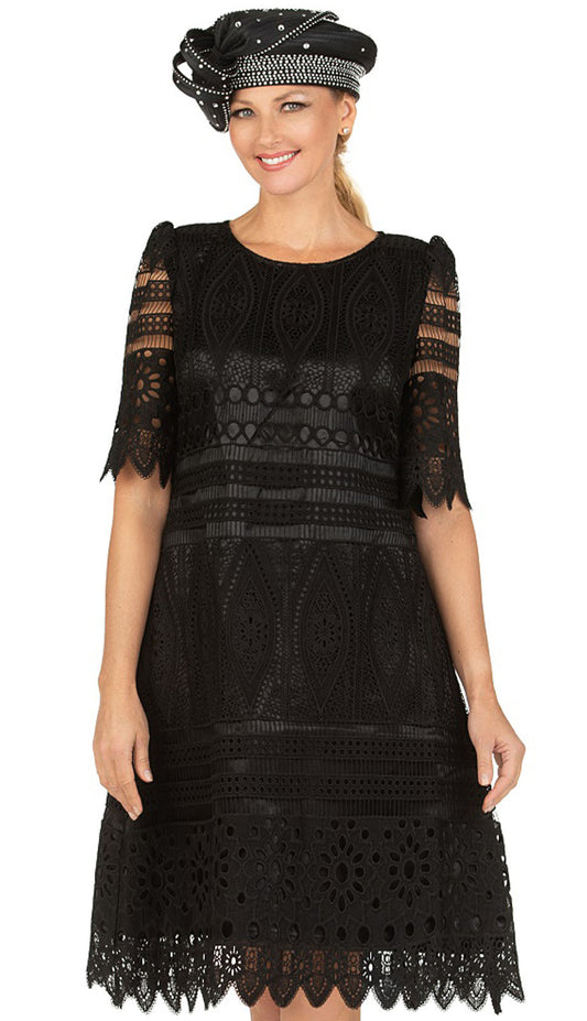 Giovanna D1569-BLK-CO ( 1pc Lace Ladies Church Dress With Embroidered Cutout Short Sleeves )