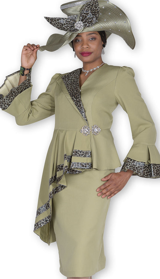 Elite 6154-OLV-H Womens Church Suit with Hat