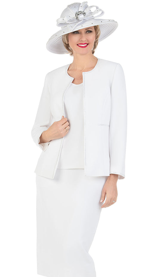 Giovanna 0652-WHT-CO  ( 3pc PeachSkin Ladies Suit For Church With Rhinestone Trim On Jacket And Sleeves )