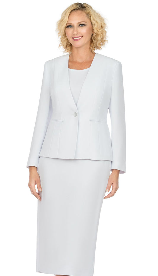 Giovanna S0722-WH ( 3pc Renova First Lady Suit With One Button Collarless Jacket )