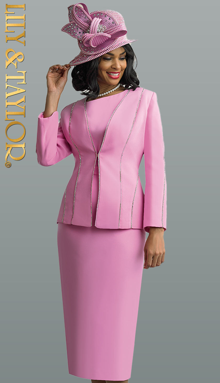 Lily And Taylor 4619-PNK-H Church Suit-Hat