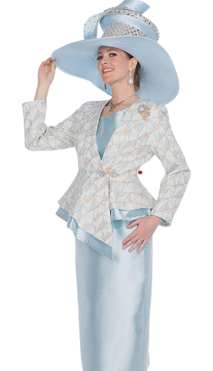Elite Champagne 6053-BLU Church Suit-Hat