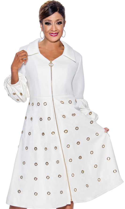 Dorinda Clark Cole 4821-IVR-CO ( 1pc Novelty Ladies Sunday Dress With Zipper, Collar, Puff Cuffs, And Gold Grommets )