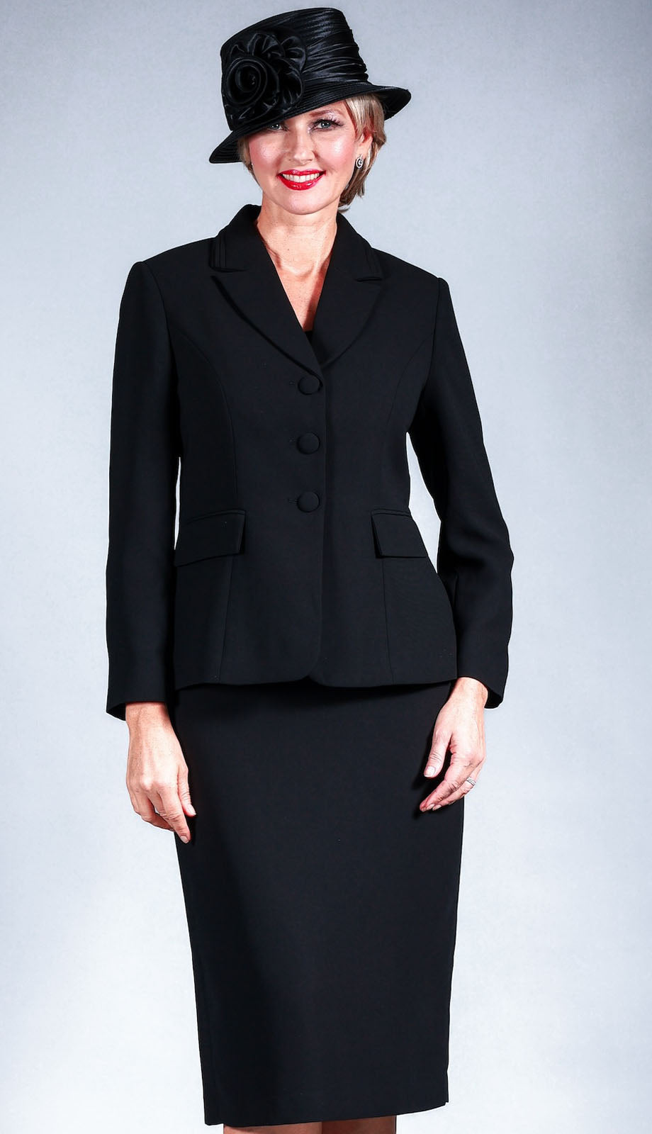 Giovanna S0743-BLK-H Ladies Church Pant Suit-Hat