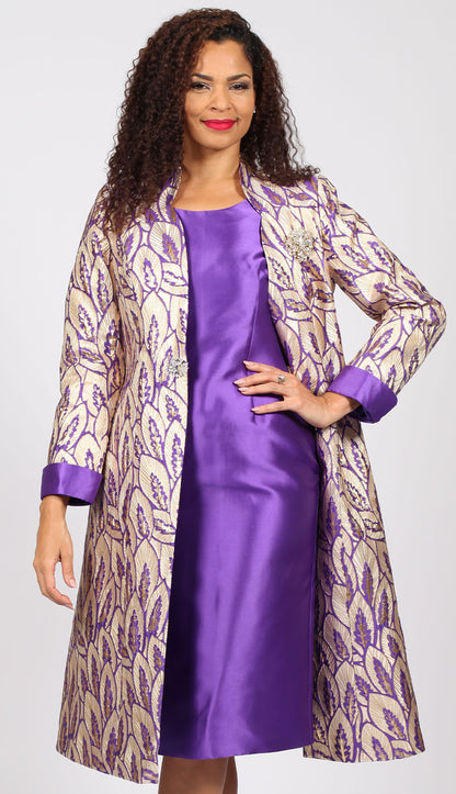 Diana Couture 8610-PUR-CO ( 2pc Jacquard Women Sunday Jacket Dress With Beautiful Pattern Design On Jacket )